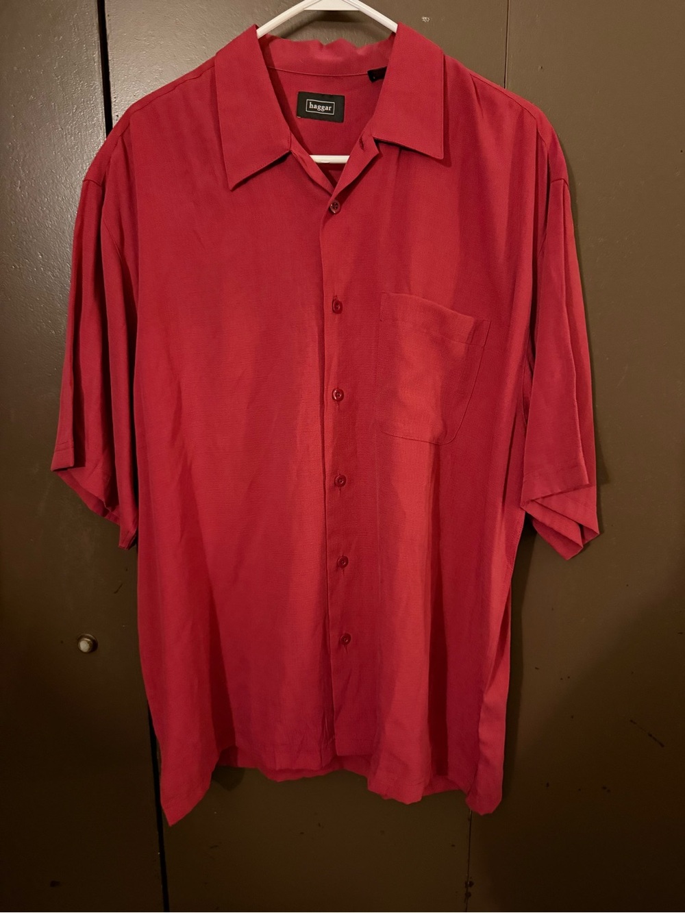 Haggar Men's Red Short-Sleeve Button-Down Shirt